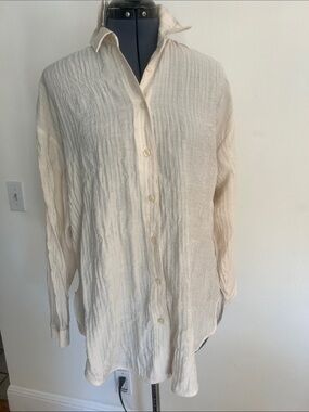 Zara Soft Cream Textured Button-Down Shirt